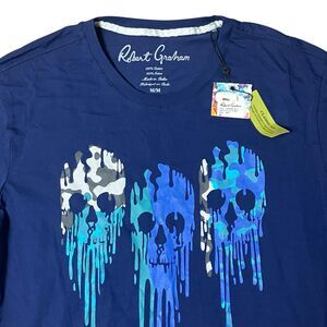 Robert Graham T-Shirt Mens M Blue Cotton Darien Skulls Dripping Halloween